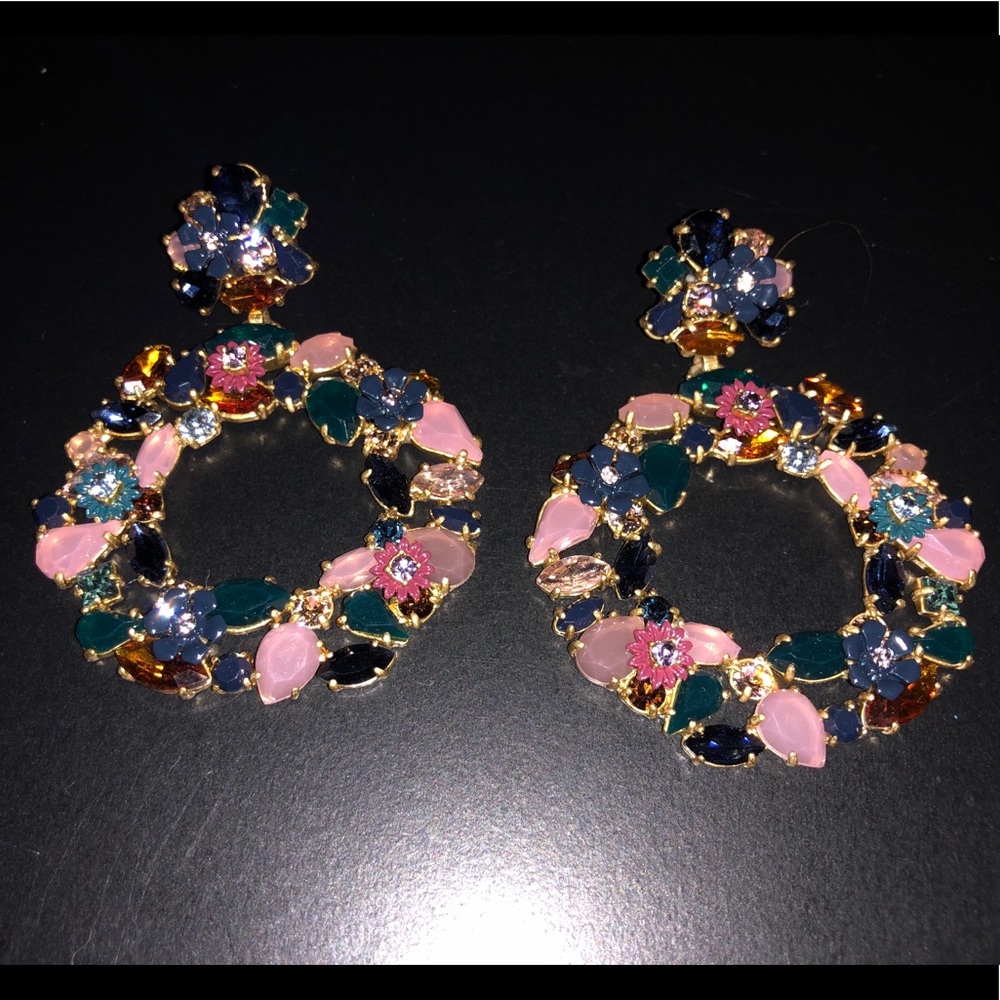 Colorful floral hoop earrings